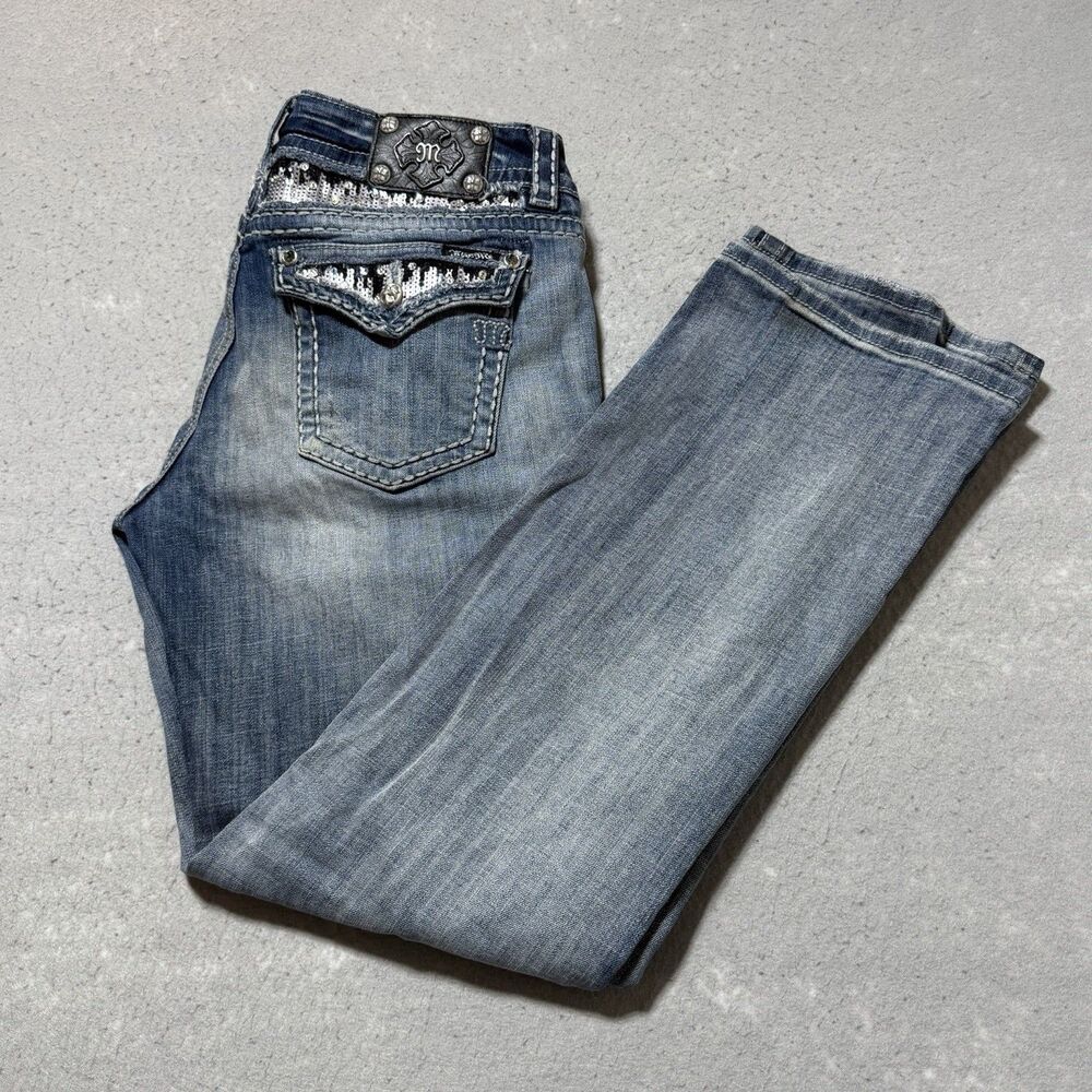 Miss Me Denim Jeans Easy Boot Womens 34 Actual 36x30 Rhinestones